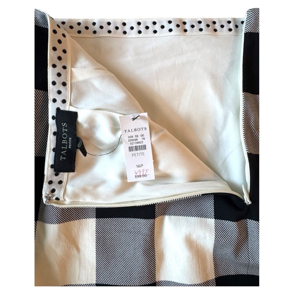 Talbots Black White Buffalo Check Pencil Skirt Size 16P Petite NWT Classic - Picture 3 of 4